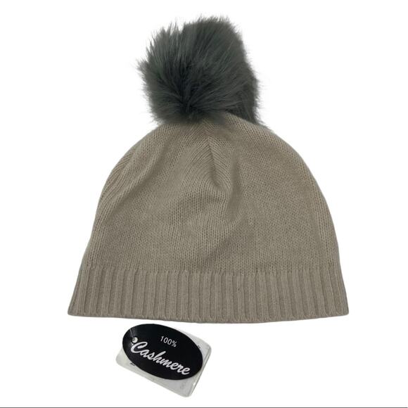 Portland Tan 100% Cashmere Pom Pom Knit Beanie NWT - Picture 7 of 7